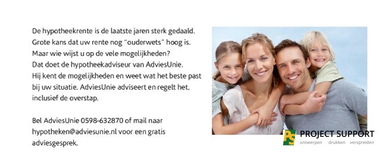 Briefkaart Adviesunie speciaal voor wijken met koopwoningen